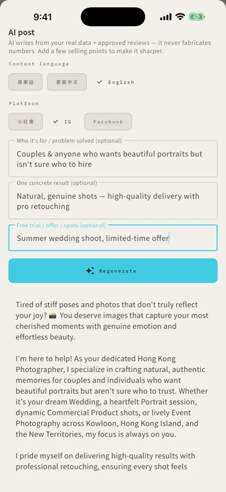 Freelantant generating a promo post from real job data