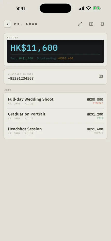 Freelantant client list showing what each client still owes